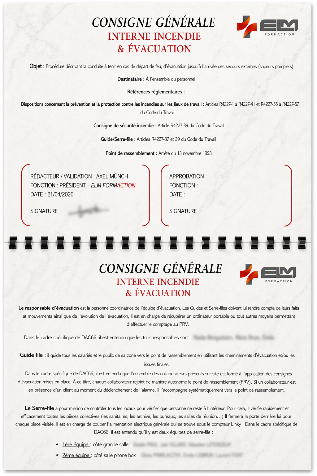 Consigne incendie évacuation entreprise