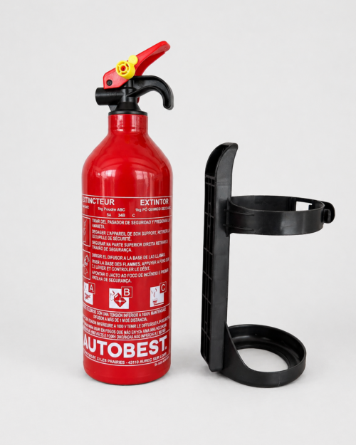 extincteur à poudre avec son support de fixation